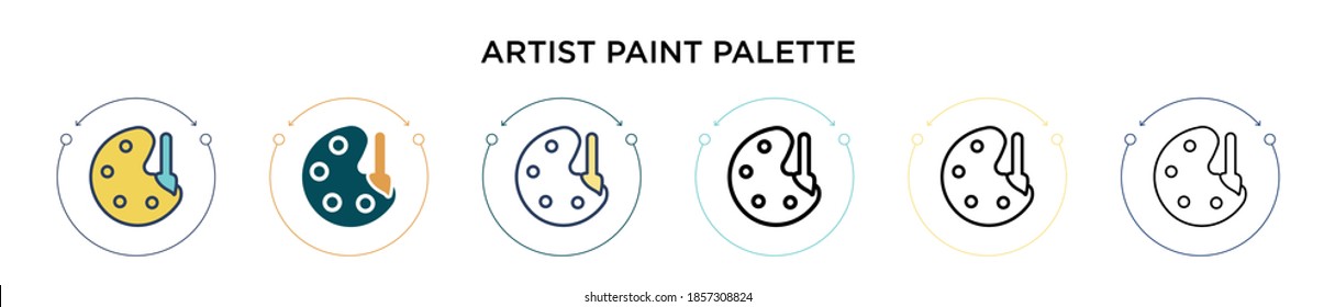 Artist paint palette icon in filled, thin line, outline and stroke style. Vector illustration of two colored and black artist paint palette vector icons designs can be used for mobile, ui, web