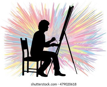 Artist painted the picture on an easel.