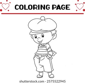 artist painter boy is standing with cool expression coloring page for kids