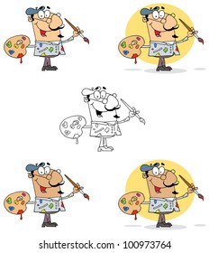 Artist Painter With A Brush And Palette. Vector Collection