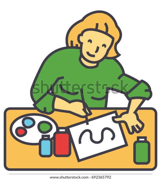 Artist Painter Illustrator Woman Working Freelancer Stock Vector Royalty Free