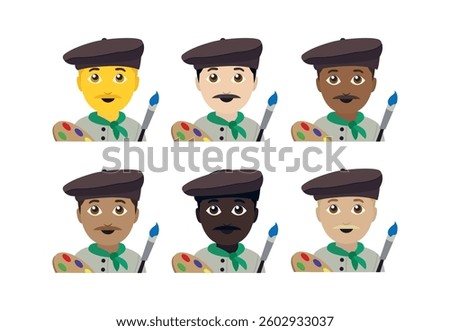 Artist painter man vector person illustration brush and palette wearing a baret emoji