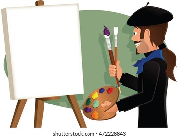 Artist painting a blank canvas.