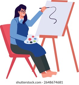 Artist Painting Character Isolated on White Background. Vector Cartoon Illustration