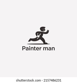 Artist painting hold brush running simple logo icon sign symbol design concept vector illustration