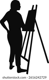 Artist Painting Silhouette on White Background, Vector Illustration.