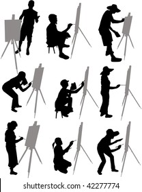Artist Paints At Easel