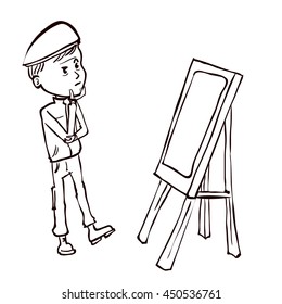 artist paints a picture. Hand drawn cartoon vector illustration.