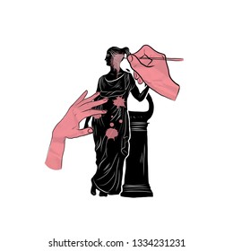 Artist paints statue of Greek goddess in modern style. 