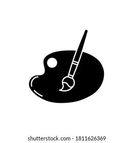 Artist palette black glyph icon. School supplies. Material for creative hobby. Oil paint. Drawing tools. Art and craft category. Silhouette symbol on white space. Vector isolated illustration