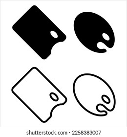 Artist Palette Icon, Art Painting Palette Icon, Wood Palette, Paint Mixing Hand Held Board Wood Board Tool Vector Art Illustration