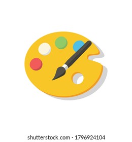 Artist palette icon with colored paints on white background with shadow. School palette for painting. Back to school. School theme. September 1. Vector EPS10