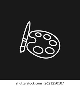 Paleta do artista e ícone do pincel Desenho de linha branca em fundo preto para logotipos criativos