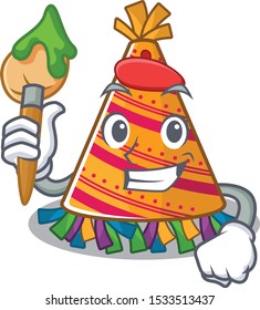 Artist party hat character isolated in cartoon