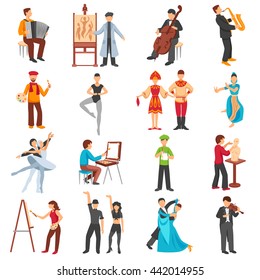 Artist people icons set with musicians painters and dancers flat isolated vector illustration 