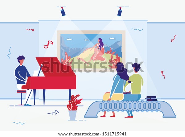 Artist Playing Piano Art Gallery Hall The Arts People Stock Image