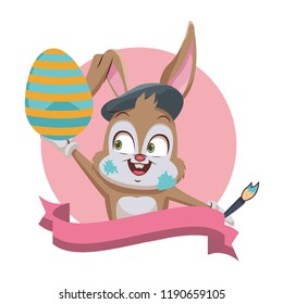 Artist rabbit with easter egg