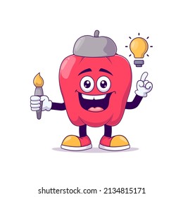 Artist red bell pepper cartoon mascot character vector illustration design