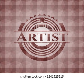 Artist red seamless emblem with geometric background.