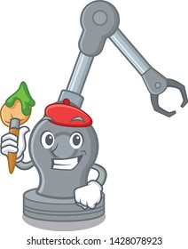 Artist robotic arm machine isolated on character
