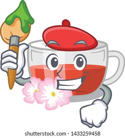 Artist rosehip tea above wooden mascot table