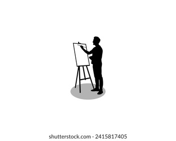 Silhouette Artista Creando una Obra Maestra, Diseño Vector de Artes Creativas. Silhouette, artista trabajando sobre un fondo blanco.