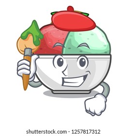 Artist sorbet ice cream in cup cartoon