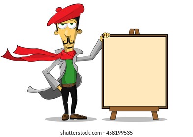 the artist stands next to the canvas