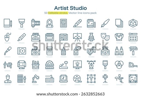 Artist Studio line icon pack. Artist Studio Stroke icon set. Editable Stroke icon