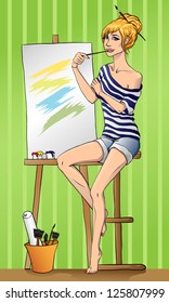 The artist thinks about the plot pictures