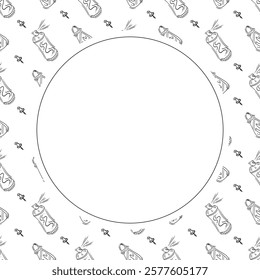 artist tool frame. doodle art supplies circle frame. hand drawn artist kit frame background. art material background