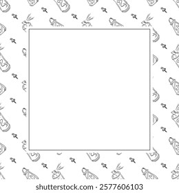 artist tool frame. doodle art supplies square frame. hand drawn artist kit frame background. art material background