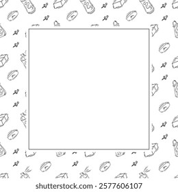 artist tool frame. doodle art supplies square frame. hand drawn artist kit frame background. art material background