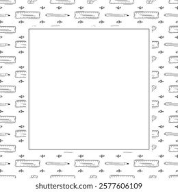 artist tool frame. doodle art supplies square frame. hand drawn artist kit frame background. art material background