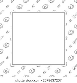 artist tool frame. doodle art supplies square frame. hand drawn artist kit frame background. art material background