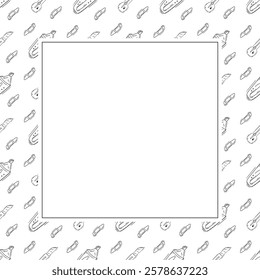 artist tool frame. doodle art supplies square frame. hand drawn artist kit frame background. art material background