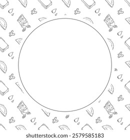 artist tool frame. doodle art supplies circle frame. hand drawn artist kit frame background. art material background