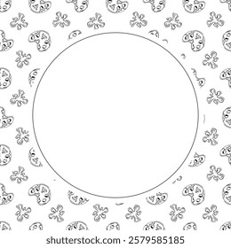 artist tool frame. doodle art supplies circle frame. hand drawn artist kit frame background. art material background