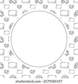 artist tool frame. doodle art supplies circle frame. hand drawn artist kit frame background. art material background