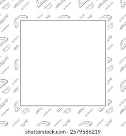 artist tool frame. doodle art supplies square frame. hand drawn artist kit frame background. art material background