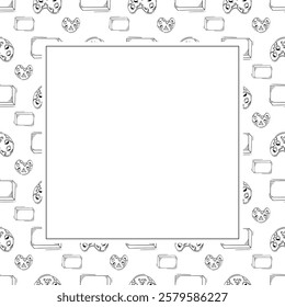 artist tool frame. doodle art supplies square frame. hand drawn artist kit frame background. art material background