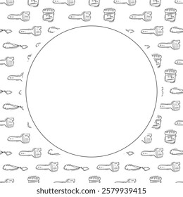 artist tool frame. doodle art supplies circle frame. hand drawn artist kit frame background. art material background