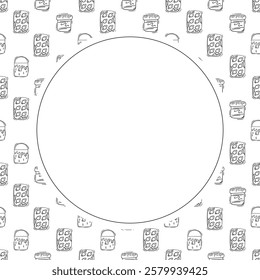 artist tool frame. doodle art supplies circle frame. hand drawn artist kit frame background. art material background