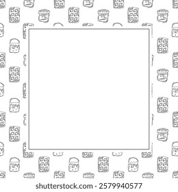 artist tool frame. doodle art supplies square frame. hand drawn artist kit frame background. art material background