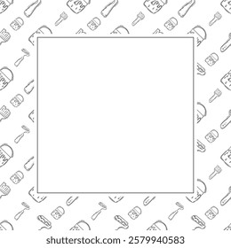 artist tool frame. doodle art supplies square frame. hand drawn artist kit frame background. art material background