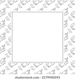 artist tool frame. doodle art supplies square frame. hand drawn artist kit frame background. art material background
