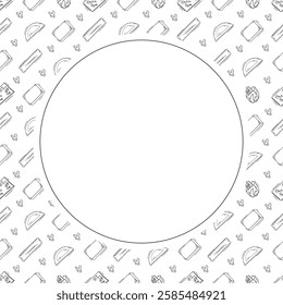 artist tool frame. doodle art supplies circle frame. hand drawn artist kit background