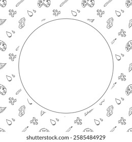 artist tool frame. doodle art supplies circle frame. hand drawn artist kit background