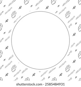 artist tool frame. doodle art supplies circle frame. hand drawn artist kit background