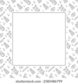 artist tool frame. doodle art supplies square frame. hand drawn artist kit background